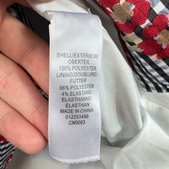 Adrianna Papell Gingham Floral Tie Button Up Short Sleeve Above Knee Dress Sz 8 - Picture 7 of 8